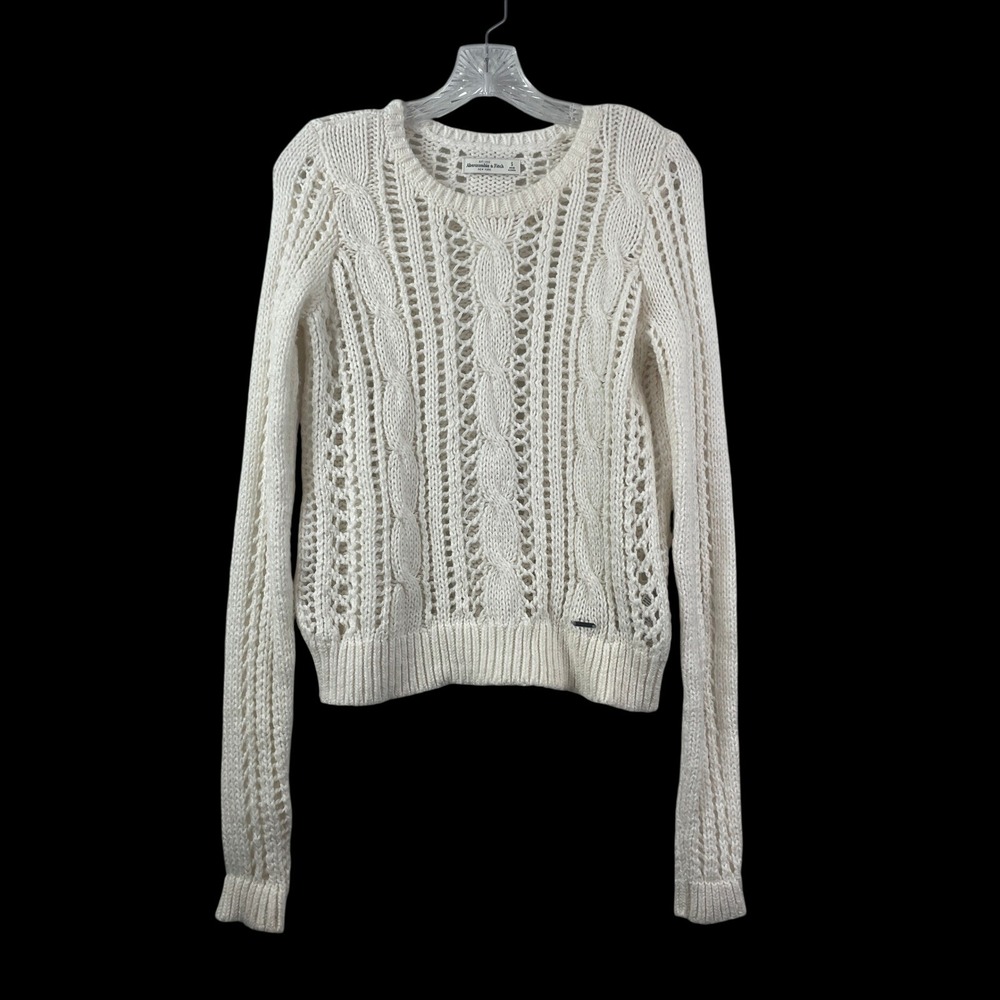 Abercrombie & Fitch Womens Cream Cable Knit Pointelle Sweater Preppy Size‎ Small
